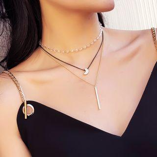 Moon & Bar Layered Choker Necklace