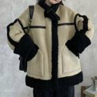 Oversized High-neck Color-block Pocket Jacket As Shown In Figure - One Size