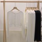 Long-sleeve Lace Trim Button-up T-shirt