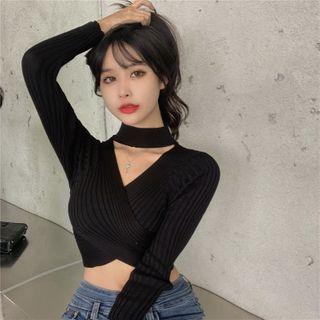 Crisscross Cropped Ribbed Halter Knit Top