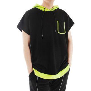 Plus Size Cap-sleeve Two-tone Hoodie