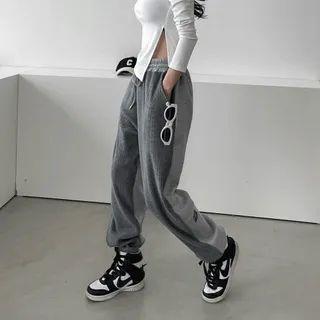 Drawcord Ribbed-panel Jogger Pants