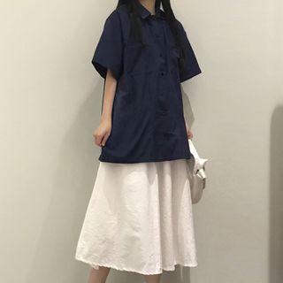 Plain Cargo Blouse / Plain Midi Skirt