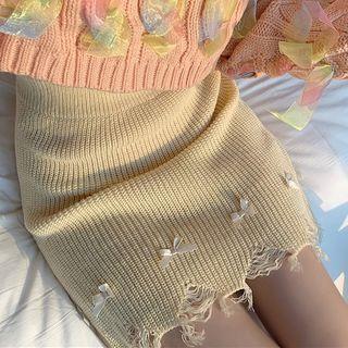 Distressed Knit Skirt Skirt - Beige - One Size