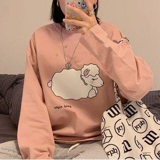 Cartoon Sheep Print Long-sleeve T-shirt