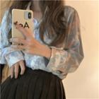 Long-sleeve Tie-dyed Shirt Blue - One Size