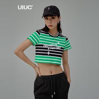 Striped Printed Crop T-shirt