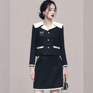 Set: Sailor Collar Single-breasted Jacket + Mini A-line Skirt