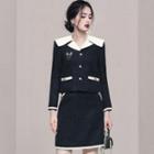 Set: Sailor Collar Single-breasted Jacket + Mini A-line Skirt