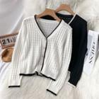 Faux Pearl Contrast Trim V-neck Cardigan