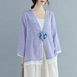 Mock Two-piece Embroidered Frog-button Jacket