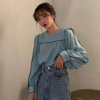 Contrast Trim Balloon-sleeve Blouse