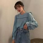 Contrast Trim Balloon-sleeve Blouse