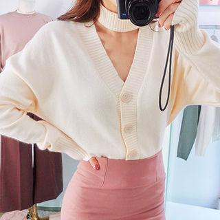 V-neck Versatile Cardigan With Choker