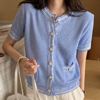 Short-sleeve Crew Neck Cardigan