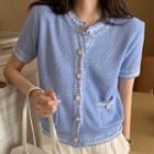 Short-sleeve Crew Neck Cardigan