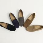 Oval-toe Faux-suede Penny Loafers