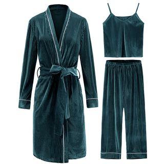 Loungewear Set: Velvet Camisole + Pants + Robe