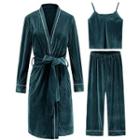 Loungewear Set: Velvet Camisole + Pants + Robe