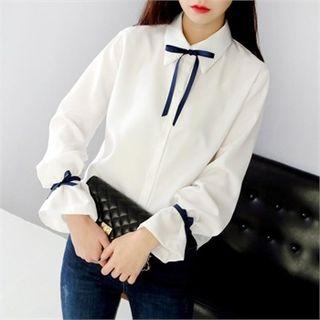 Contrast Ribbon-trim Blouse