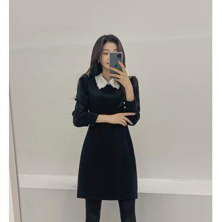 Lace-collar Pintuck A-line Dress