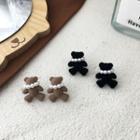 Faux Pearl Flocking Bear Earring 1 Pair - Black - One Size