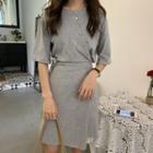 Elbow-sleeve Wrap T-shirt Dress