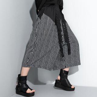 Panel Striped Cropped Wide-leg Pants Black - One Size