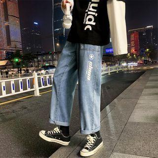 Letter Printed High-waist Jeans
