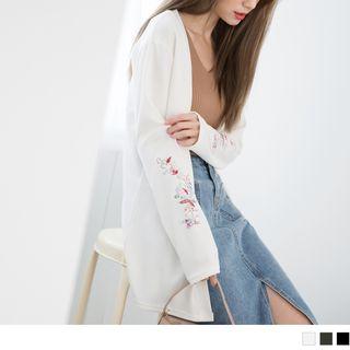 Open Front Embroidered Sleeve Cardigan