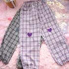 Heart Embroidered Loose-fit Gathered Cuff Pants