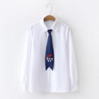 Plain Shirt With Cat Embroidered Tie