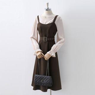 Set: Strappy Midi A-line Dress + Long-sleeve Top