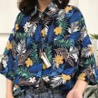 3/4-sleeve Tropical Print Shirt Tropical Print - Black - One Size