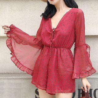Dotted Bell-sleeve Chiffon Playsuit