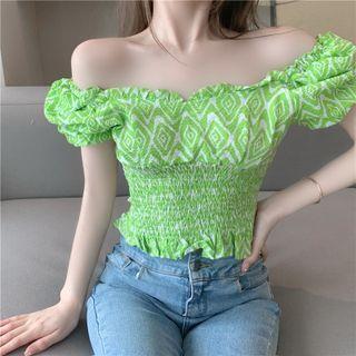 Puff-sleeve Argyle Blouse