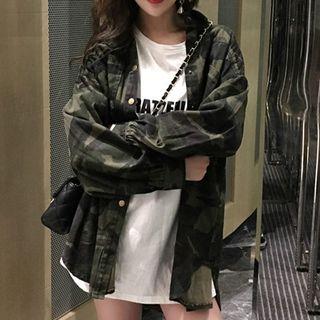 Camo Button Jacket Army Green - One Size
