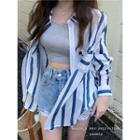 Striped Loose-fit Light Shirt Blue - One Size