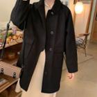 Single-breasted Padded Woolen Coat Black - One Size
