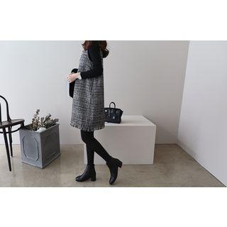 V-neck Checked Wool Blend Dress
