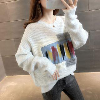 Printed Oversize Long-sleeve Knit Top
