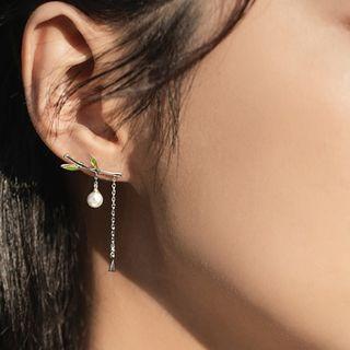Non-matching Faux Pearl Bamboo Dangle Earring 1 Pair - Non-matching Faux Pearl Bamboo Dangle Earring - One Size