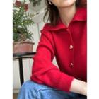 Plain Heart Buttons Cardigan Red - One Size