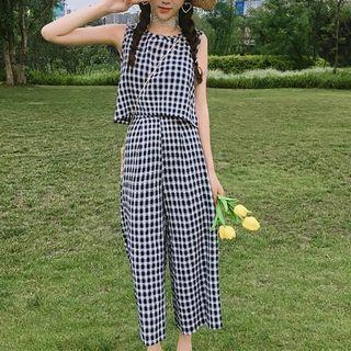 Set: Check Tank Top + Wide-leg Pants