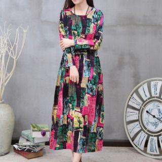 Long-sleeve Printed Maxi Dress