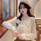 Long-sleeve Tie-accent Lace Blouse