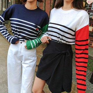 Two-tone Stripe Knit Top