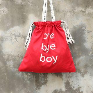 Canvas Letter Print Drawstring Shoulder Bag