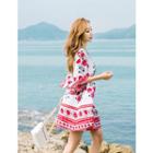 Elbow-sleeve V-neck Pattern A-line Dress