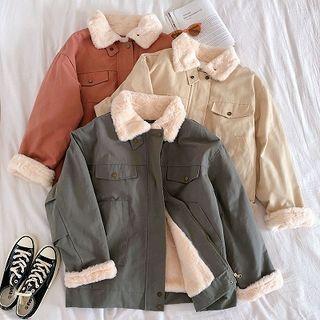 Color-block Zip Fleece Long-sleeve Coat